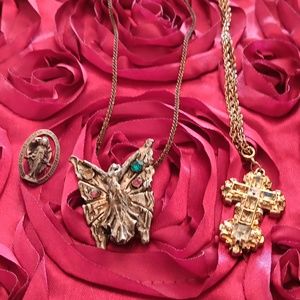 Antique jewelry pieces,cross say Vatican museum on back, Angel signed back, pin.